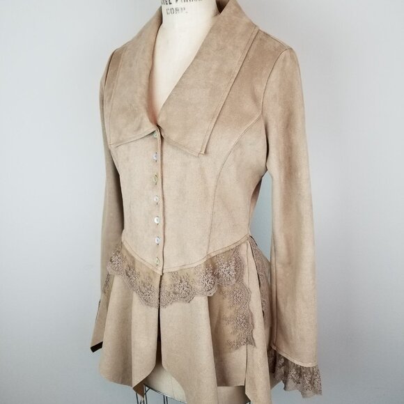 Venus Coco Faux Suede & Lace Asymmetrical Hem Shirt / Jacket Size Small - Picture 5 of 12